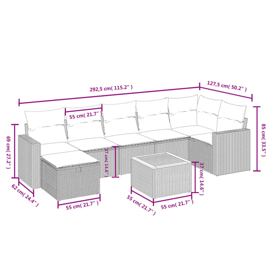 8-Delige Loungeset Met Kussens Poly Rattan Zwart