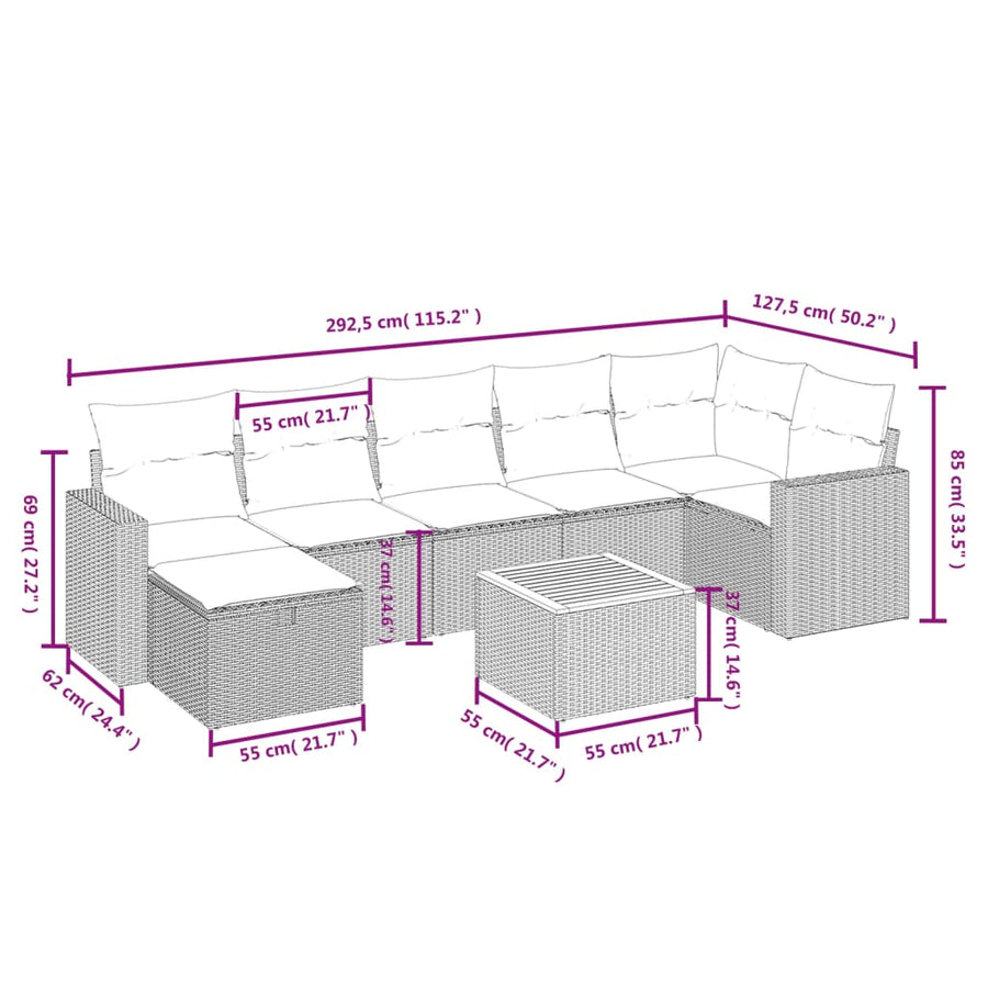 8-Delige Loungeset Met Kussens Poly Rattan Gemengd Beige