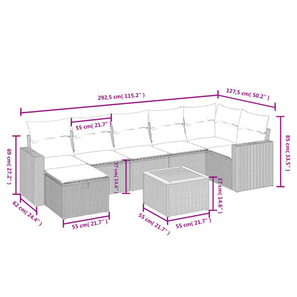 8-Delige Loungeset Met Kussens Poly Rattan Grijs