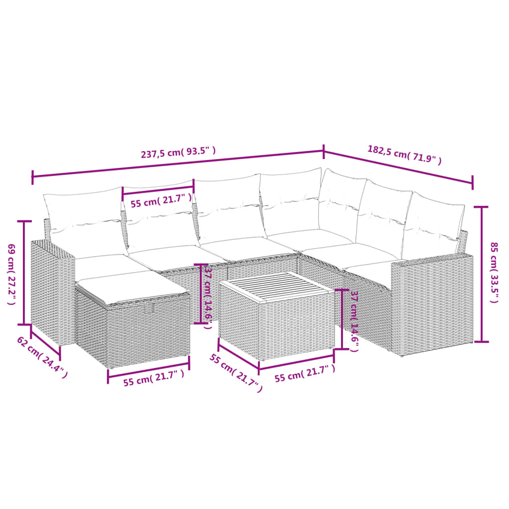 8-Delige Loungeset Met Kussens Poly Rattan Zwart