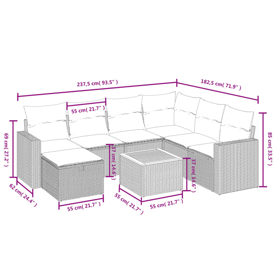 8-Delige Loungeset Met Kussens Poly Rattan Zwart