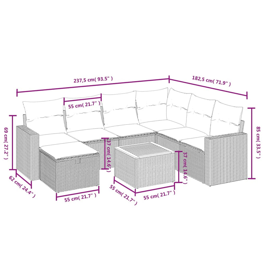 8-Delige Loungeset Met Kussens Poly Rattan Grijs