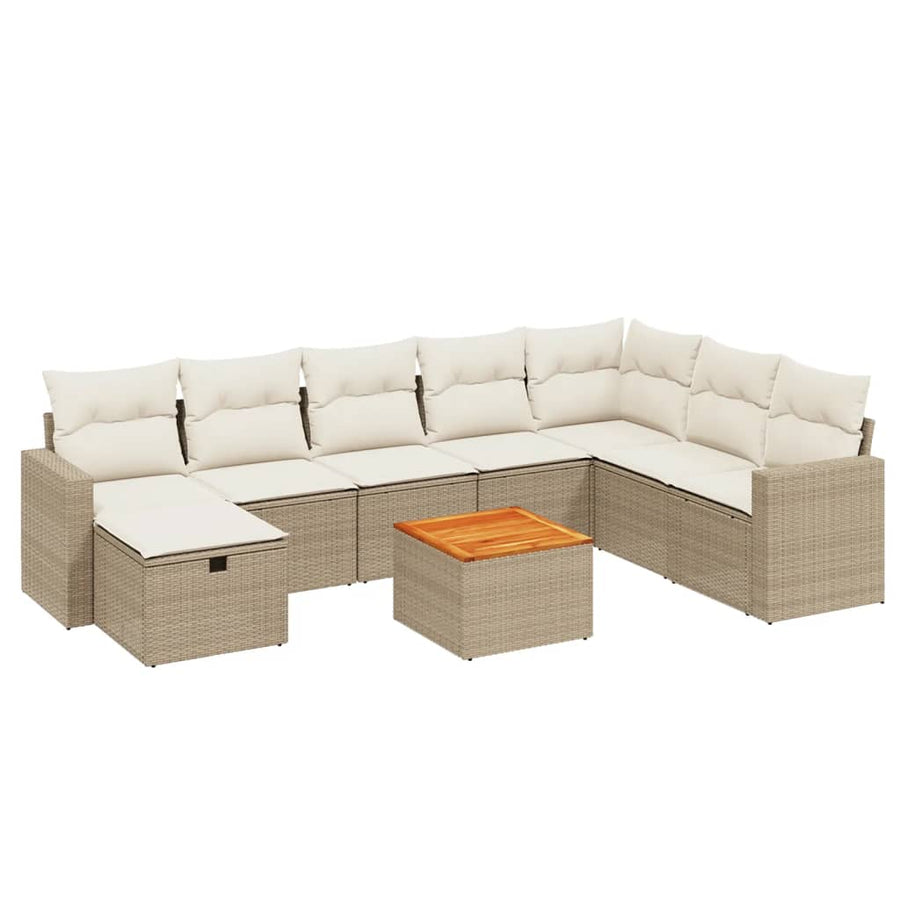 9-Delige Loungeset Met Kussens Poly Rattan Beige