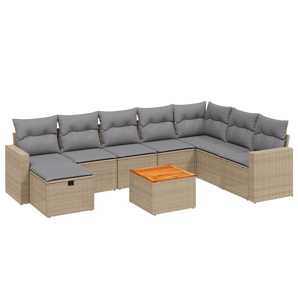 9-Delige Loungeset Met Kussens Poly Rattan Gemengd Beige