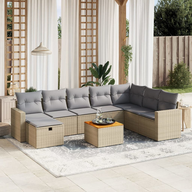 9-Delige Loungeset Met Kussens Poly Rattan Gemengd Beige