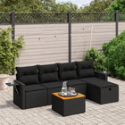 Loungeset 6-delig poly rattan zwart met kussens