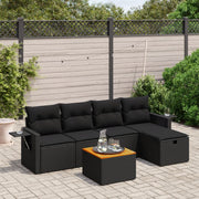 Loungeset 6-delig poly rattan zwart met kussens