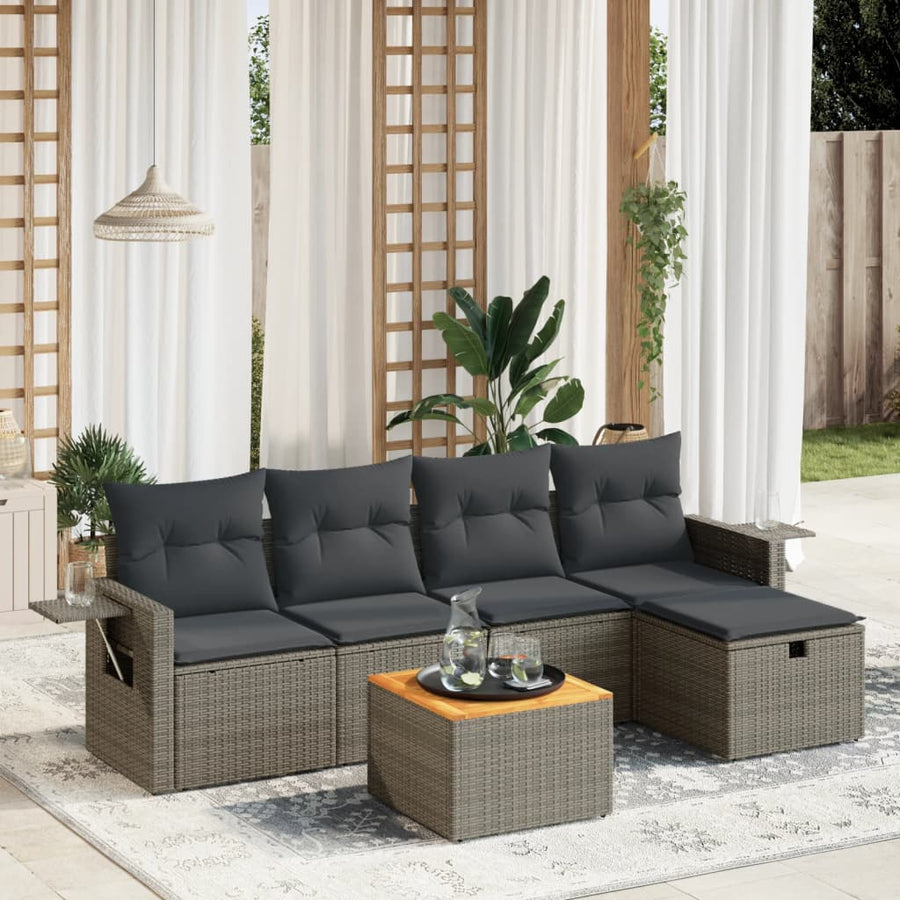 6-Delige Loungeset Met Kussens Poly Rattan Grijs
