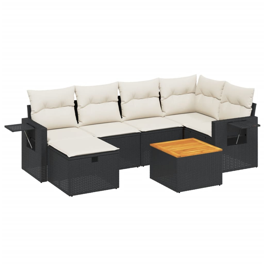 7-Delige Loungeset Met Kussens Poly Rattan Zwart