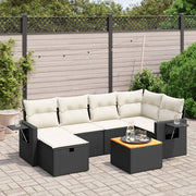 Loungeset 7-delig poly rattan zwart acaciahout
