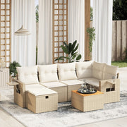 Loungeset 7-delig poly rattan beige acaciahout