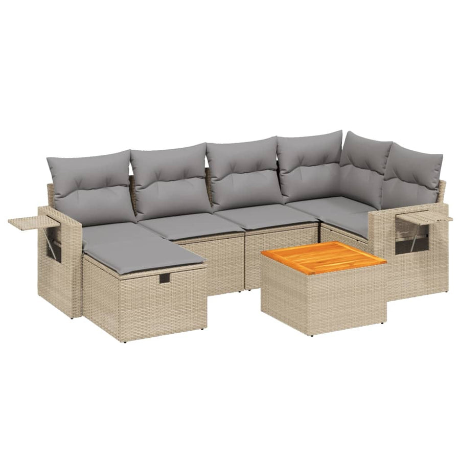 7-Delige Loungeset Met Kussens Poly Rattan Gemengd Beige