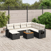 Loungeset 8-delig poly rattan zwart met kussens