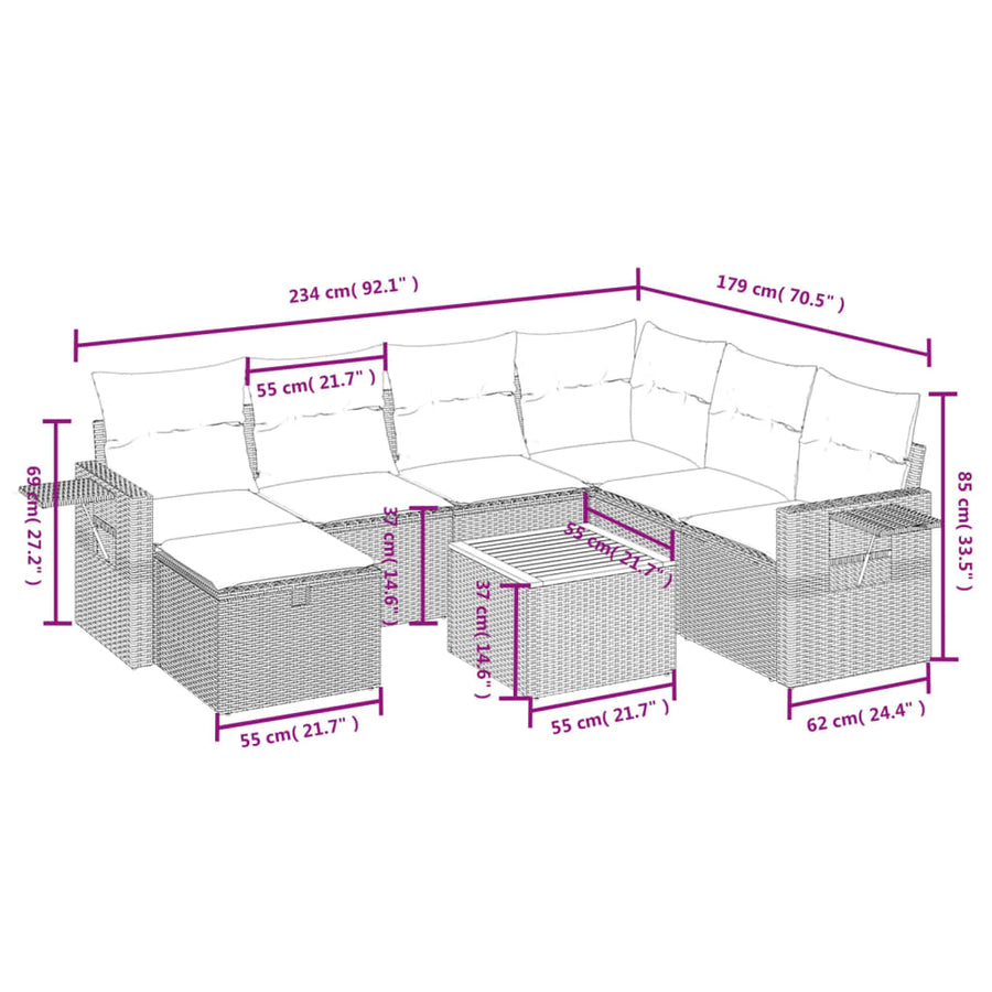 8-Delige Loungeset Met Kussens Poly Rattan Grijs