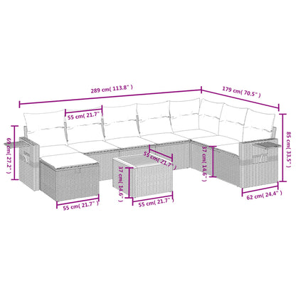 9-Delige Loungeset Met Kussens Poly Rattan Beige