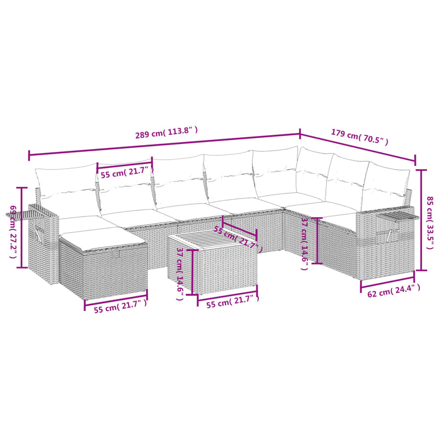 9-Delige Loungeset Met Kussens Poly Rattan Beige