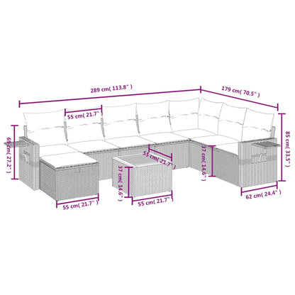 9-Delige Loungeset Met Kussens Poly Rattan Grijs