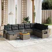 Loungeset 9-delig poly rattan grijs met kussens