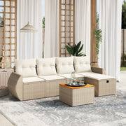 Loungeset 6-delig poly rattan beige acaciahout tafel