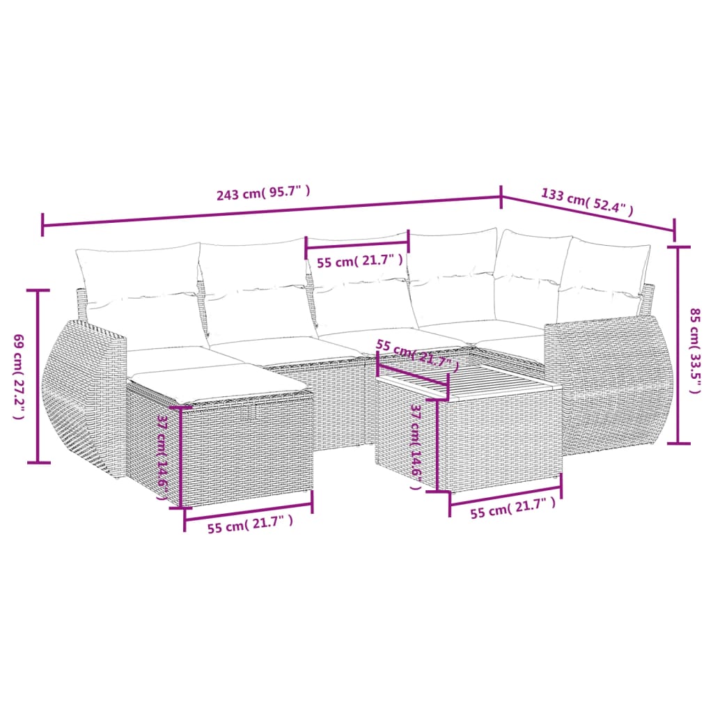 7-Delige Loungeset Met Kussens Poly Rattan Zwart