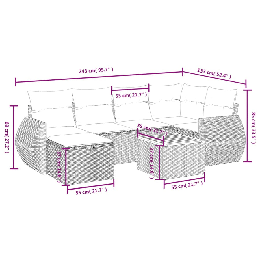 7-Delige Loungeset Met Kussens Poly Rattan Zwart