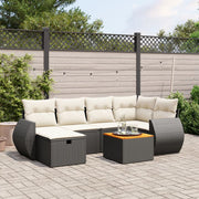 Loungeset 7-delig poly rattan zwart met acacia tafel