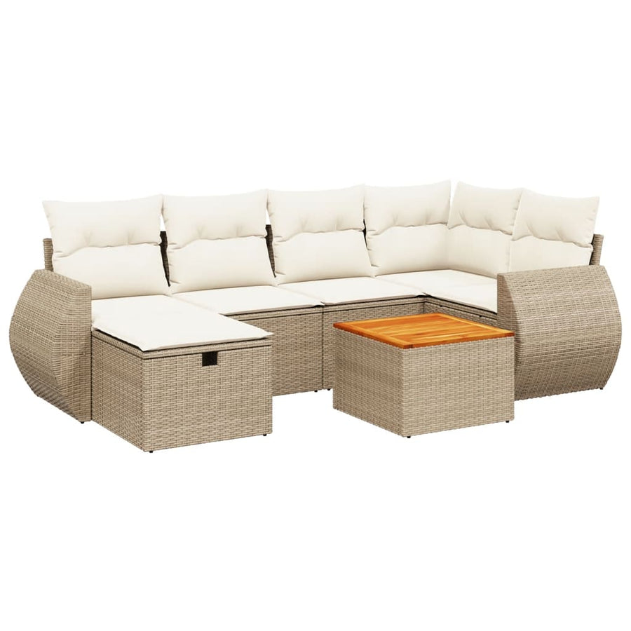 7-delige Loungeset met kussens poly rattan beige