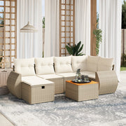 Loungeset 7-delig poly rattan acaciahout beige
