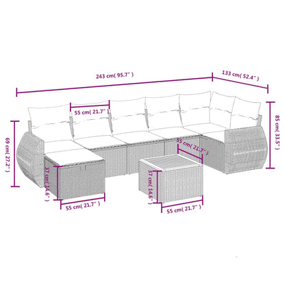 8-Delige Loungeset Met Kussens Poly Rattan Grijs
