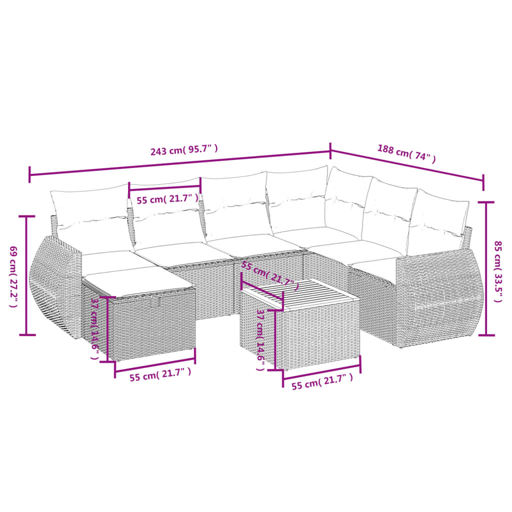 8-Delige Loungeset Met Kussens Poly Rattan Zwart