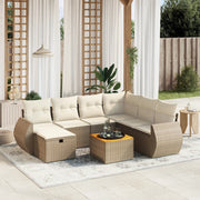 Loungeset 8-delig poly rattan beige acaciahout