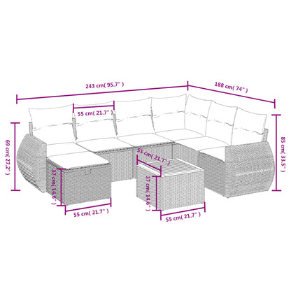 8-Delige Loungeset Met Kussens Poly Rattan Grijs