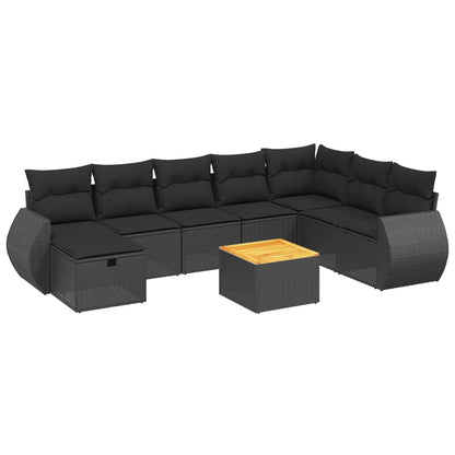 9-Delige Loungeset Met Kussens Poly Rattan Zwart