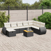 Loungeset poly rattan 9-delig zwart acaciahout