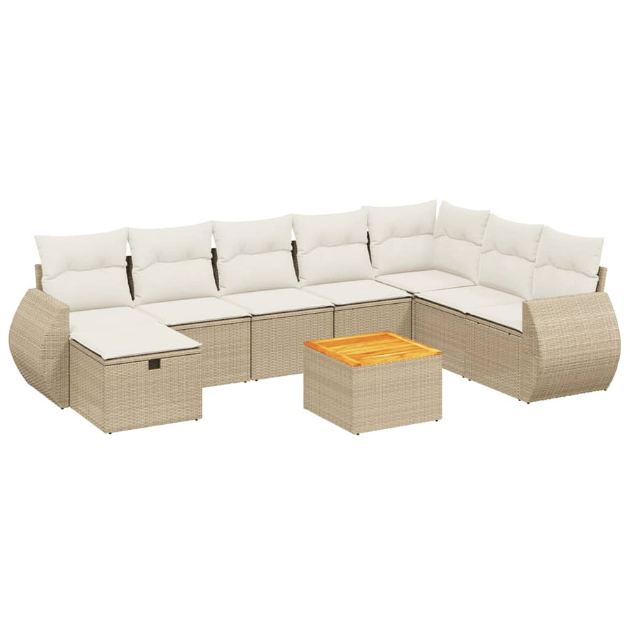 9-Delige Loungeset Met Kussens Poly Rattan Beige