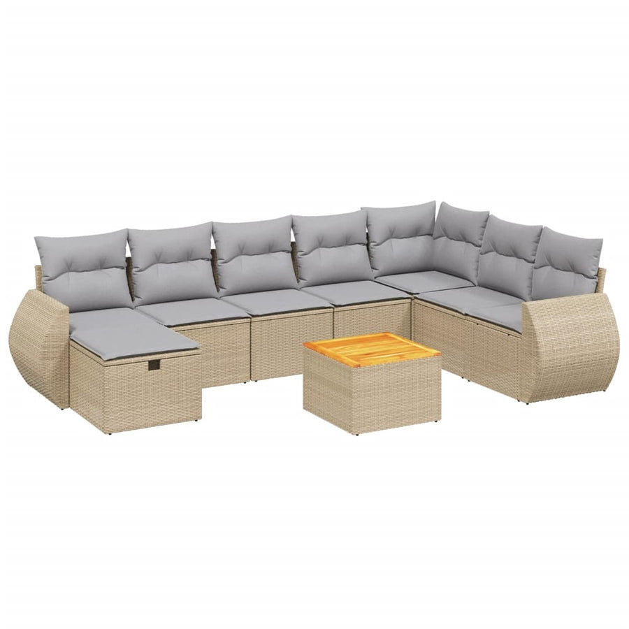 9-Delige Loungeset Met Kussens Poly Rattan Gemengd Beige