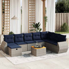 9-piece garden sofa set with cushions, grey poly rattan