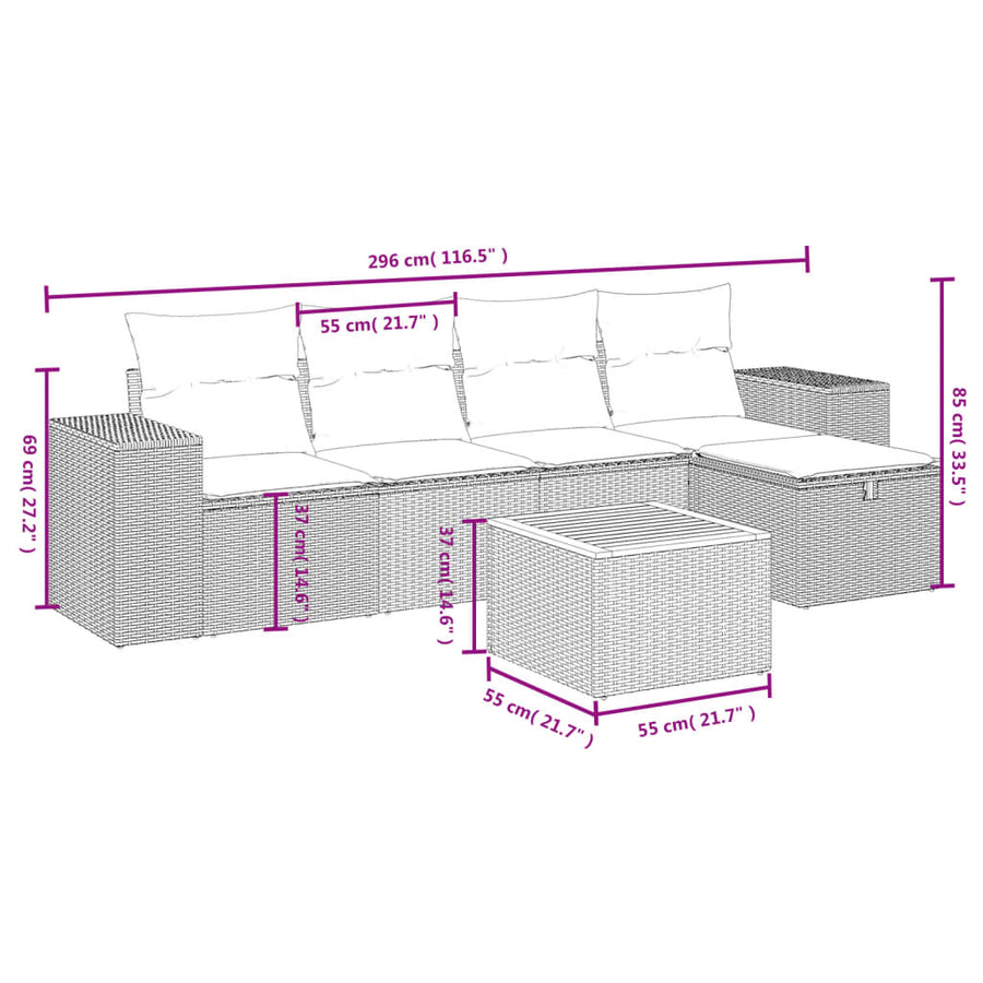 6-Delige Loungeset Met Kussens Poly Rattan Zwart