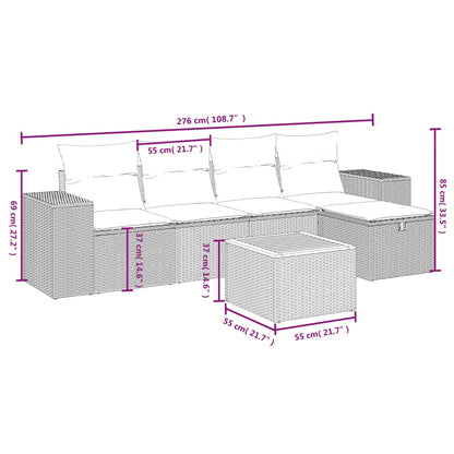6-Delige Loungeset Met Kussens Poly Rattan Gemengd Beige