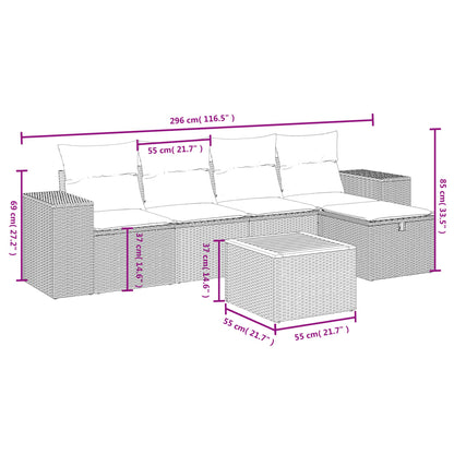 6-Delige Loungeset Met Kussens Poly Rattan Grijs