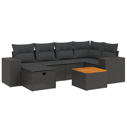 7-Delige Loungeset Met Kussens Poly Rattan Zwart