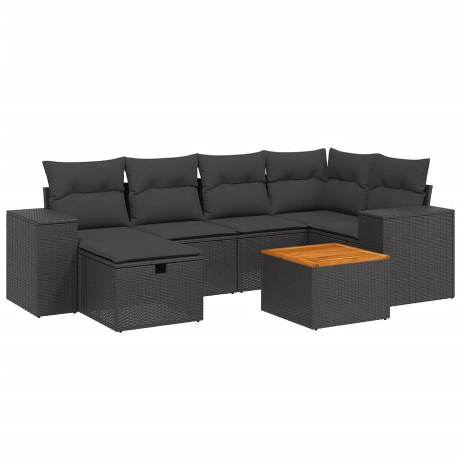 7-Delige Loungeset Met Kussens Poly Rattan Zwart