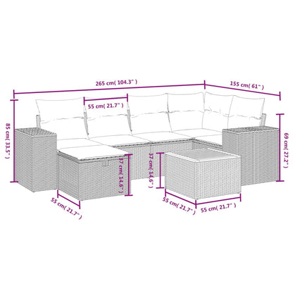 7-Delige Loungeset Met Kussens Poly Rattan Zwart