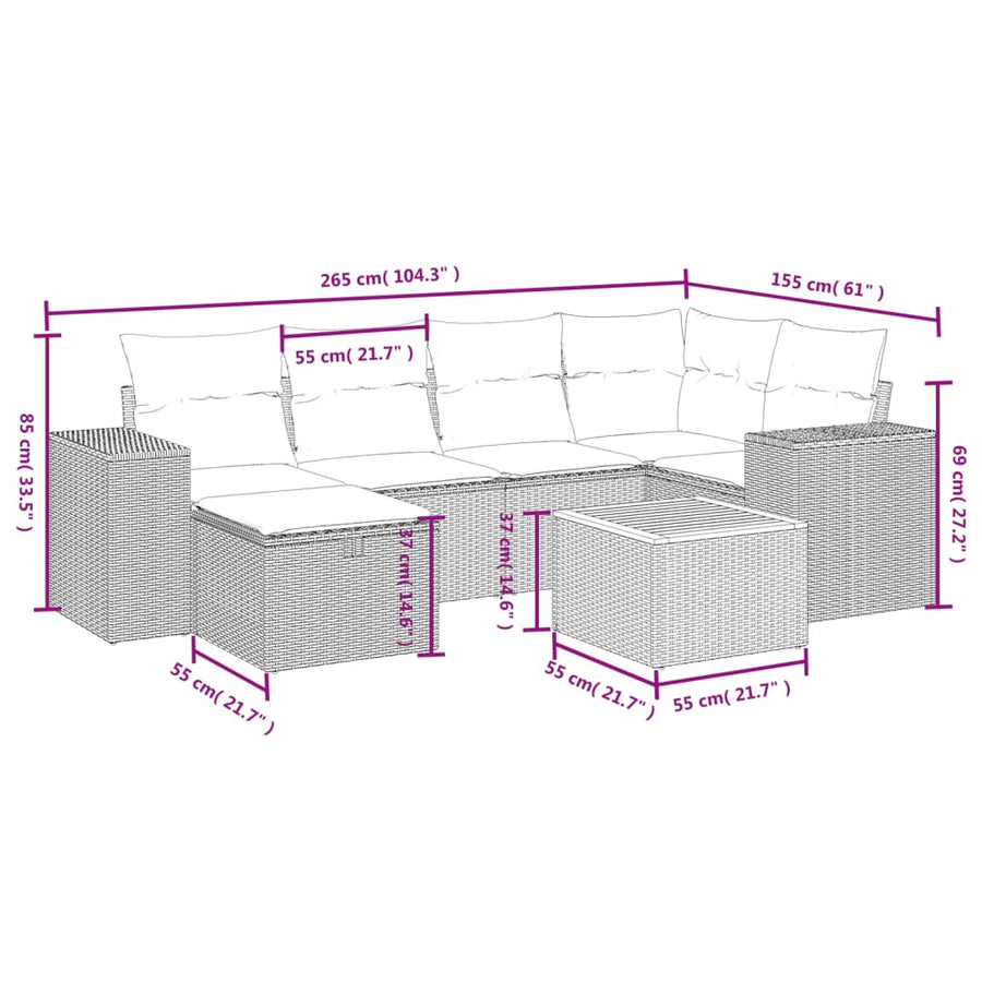 7-Delige Loungeset Met Kussens Poly Rattan Zwart