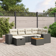 Loungeset poly rattan 7-delig zwart crèmewit