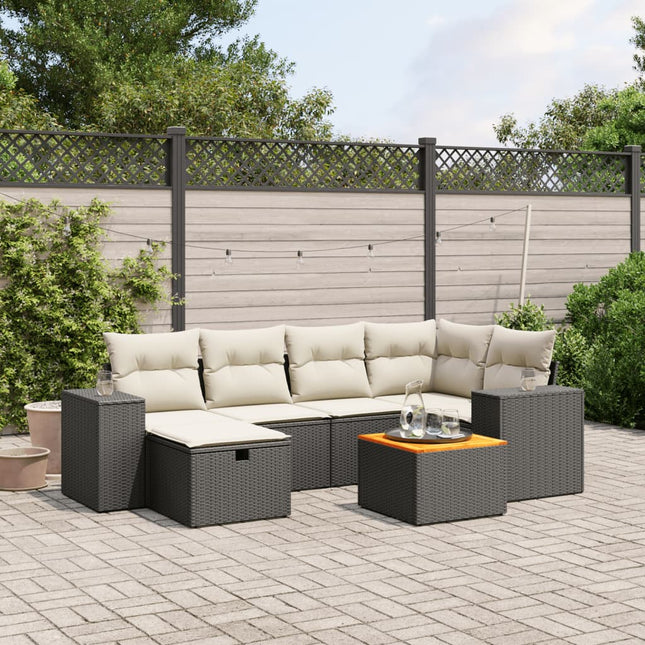 7-Delige Loungeset Met Kussens Poly Rattan Zwart