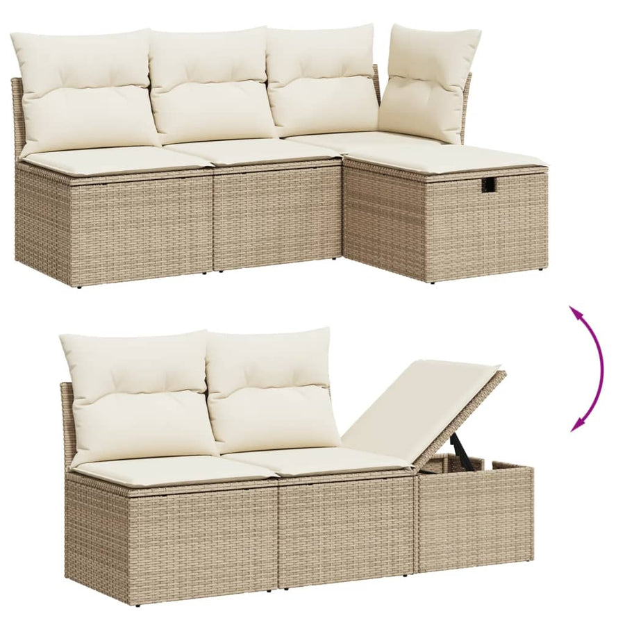 7-delige Loungeset met kussens poly rattan beige