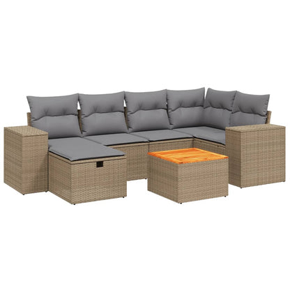 7-Delige Loungeset Met Kussens Poly Rattan Gemengd Beige