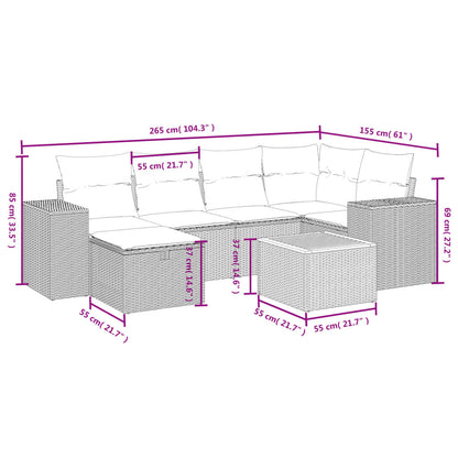 7-Delige Loungeset Met Kussens Poly Rattan Gemengd Beige