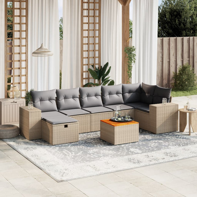 8-Delige Loungeset Met Kussens Poly Rattan Gemengd Beige